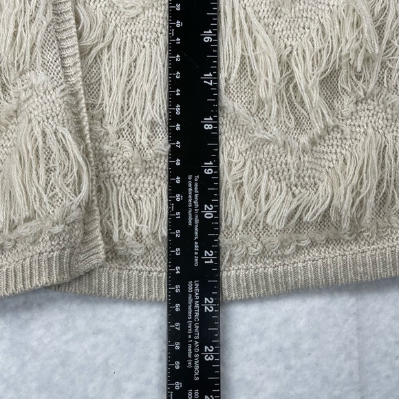 Chico’s Sweater 1 Womens 8 Medium Cardigan Open Front‎ Oatmeal Fringe Chevron - Picture 7 of 11